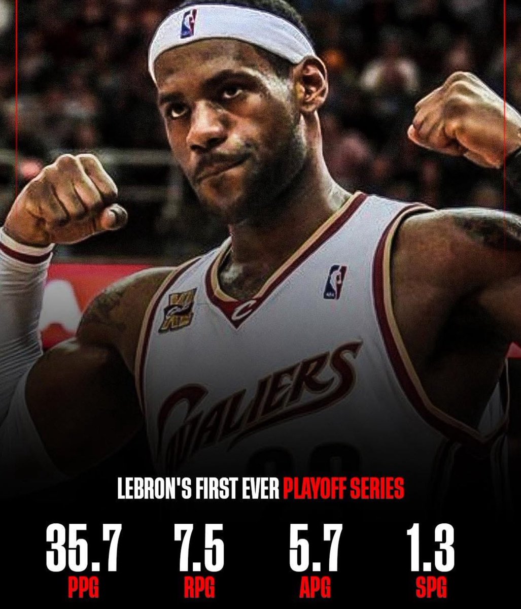 NycVipers's tweet photo. LeBron James in his FIRST ever playoff series - 35.7 PPG, 7.5 RPG, 5.7 APG, 1.3 SPG

And that was just the beginning!🔥🔥 https://t.co/8duN4acyz8