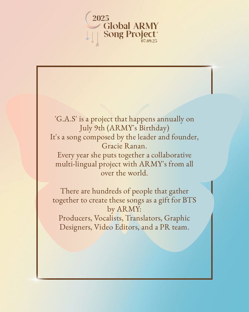 btsaph130613's tweet photo. The #GlobalARMYSongProject has been a promise we’ve kept since 2018 — year after year — for both BTS and ARMY. 🎐💜
Before we turn the page to our next chapter,
let’s dive into the journey we’ve shared so far. 🌍🎶
#2025GAS #BTSARMY #ARMYForBTS #LetsDiveIntoOurJourney https://t.co/xQKywvGCSQ