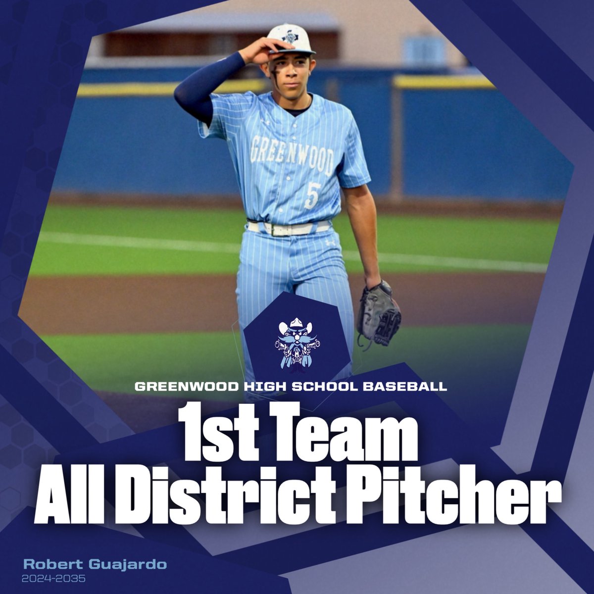Congrats to Robert Guajardo on earning 1st Team All-District Pitcher!
Dominant stuff on the mound all season long!
#RangerDNA #WeAreGW