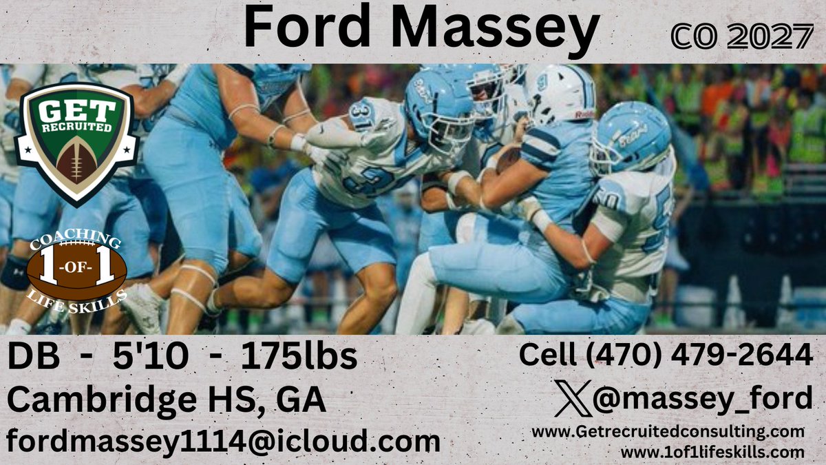Get Recruited (@get__recruited) on Twitter photo Ford Massey - CO2027 - DB - 5'10, 175lbs - 3.8 GPA - Physical safety, great cover skills. Cambridge HS, GA. Player profile: app.productiverecruit.com/profile/ford-mβ¦β¦ <a href="/massey_ford/">Ford Massey</a> @1of1lifeskills <a href="/BrownU_Football/">Brown Bears Football</a> <a href="/CULionsFB/">Columbia Football</a> <a href="/BigRed_Football/">Cornell Football</a> <a href="/DartmouthFTBL/">Dartmouth Football</a> <a href="/HarvardFootball/">Harvard Football</a> <a href="/PennFB/">Penn Football</a> <a href="/Coach_RMattison/">Ryan Mattison</a> Ford Massey - CO2027 - DB - 5'10, 175lbs - 3.8 GPA - Physical safety, great cover skills. Cambridge HS, GA. Player profile: app.productiverecruit.com/profile/ford-mβ¦β¦ <a href="/massey_ford/">Ford Massey</a> @1of1lifeskills <a href="/BrownU_Football/">Brown Bears Football</a> <a href="/CULionsFB/">Columbia Football</a> <a href="/BigRed_Football/">Cornell Football</a> <a href="/DartmouthFTBL/">Dartmouth Football</a> <a href="/HarvardFootball/">Harvard Football</a> <a href="/PennFB/">Penn Football</a> <a href="/Coach_RMattison/">Ryan Mattison</a>