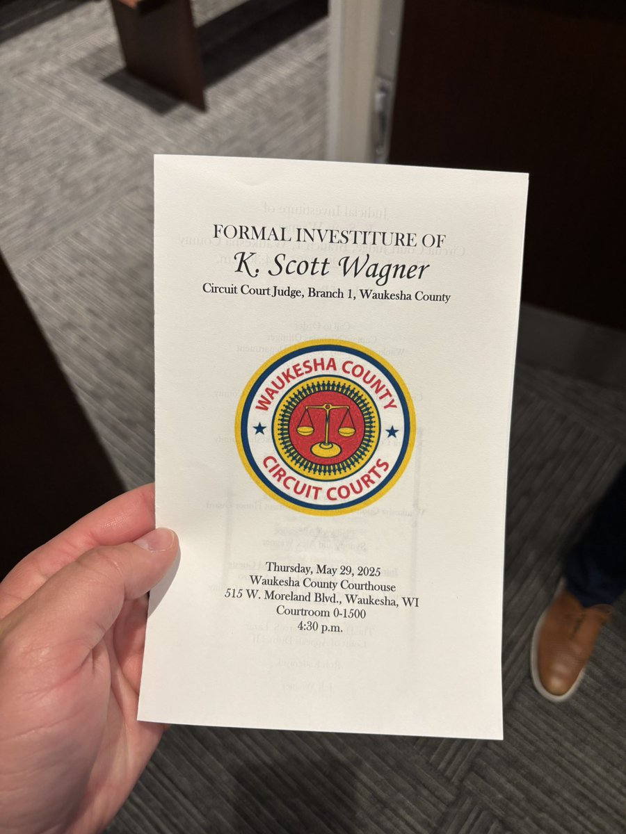 Congratulations to Waukesha County Circuit Court Branch 1 Judge Scott Wagner on officially being sworn in. It was a wonderful to attend your investiture ceremony and present you a US Flag flown over our State Capital in your honor. This has been a long standing tradition of mine