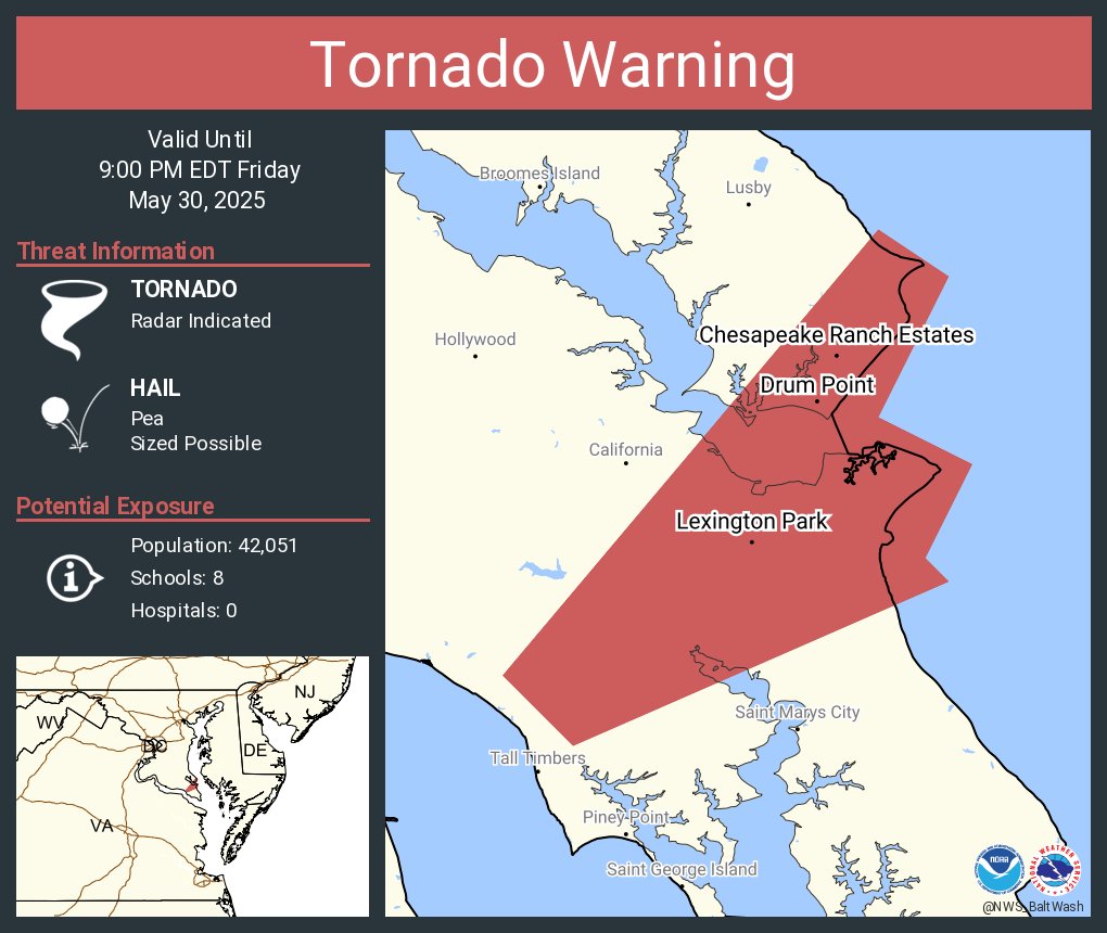 Tornado Warning including Lexington Park MD, Chesapeake Ranch Estates MD and  Drum Point MD until 9:00 PM EDT