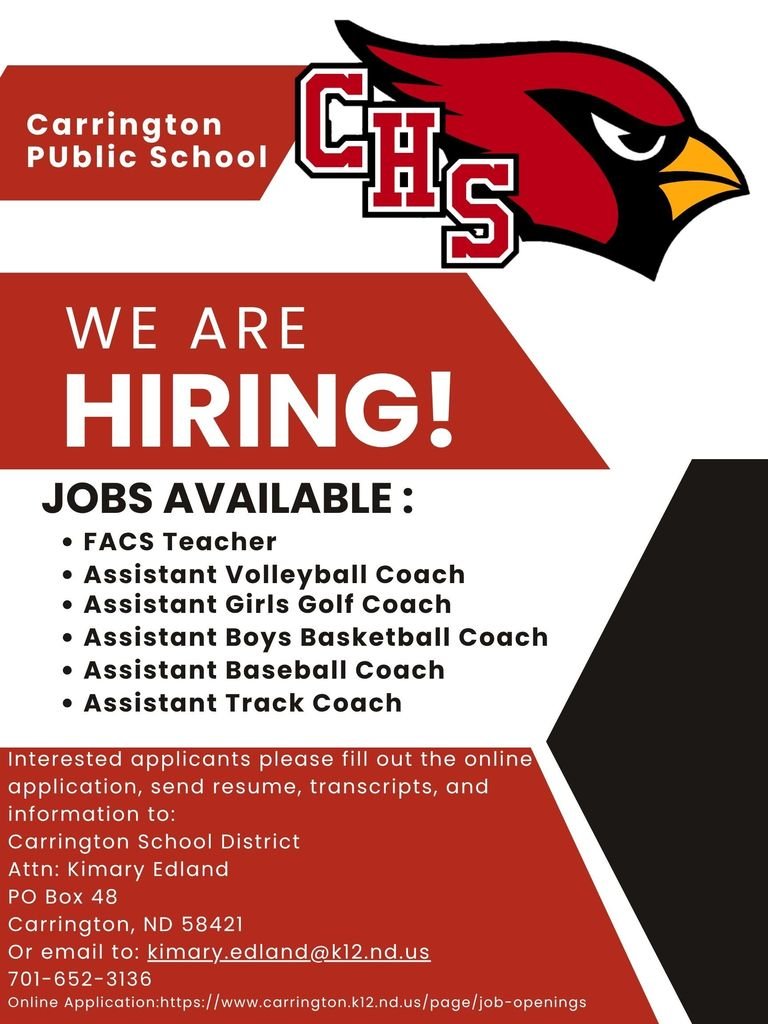 Check out the current openings at Carrington High School!