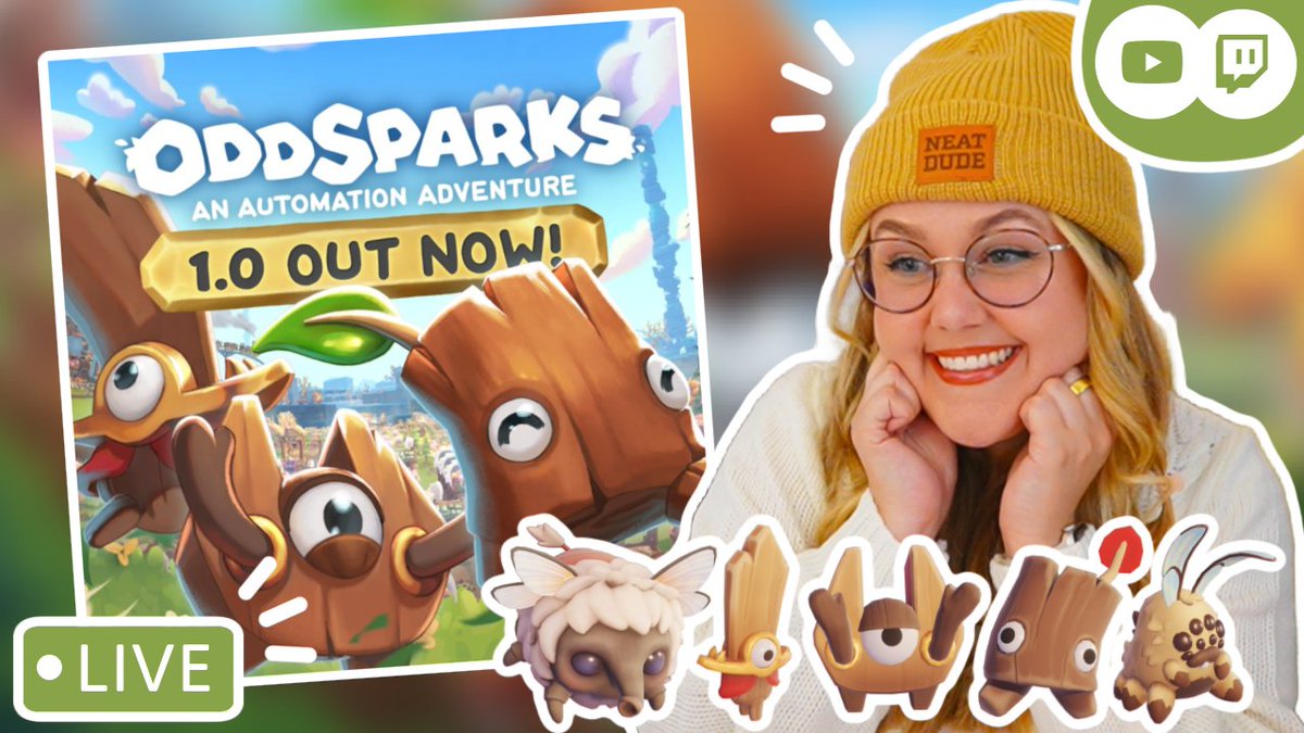 miles → bsky (@millybuns) on Twitter photo we're live w/ ODDSPARKS continuing our save and celebrating the 1.0 release!!
huge thank you to <a href="/MassiveMiniteam/">✨Oddsparks 1.0⚙️ OUT NOW on PC and consoles!</a> for providing us w/ codes! 💚
pick it up on steam (it's on sale!!) store.steampowered.com/news/app/18178… 🌿 ₊⁺
🪵 twitch.tv/millybuns
🪵 youtube.com/millybuns we're live w/ ODDSPARKS continuing our save and celebrating the 1.0 release!!
huge thank you to <a href="/MassiveMiniteam/">✨Oddsparks 1.0⚙️ OUT NOW on PC and consoles!</a> for providing us w/ codes! 💚
pick it up on steam (it's on sale!!) store.steampowered.com/news/app/18178… 🌿 ₊⁺
🪵 twitch.tv/millybuns
🪵 youtube.com/millybuns