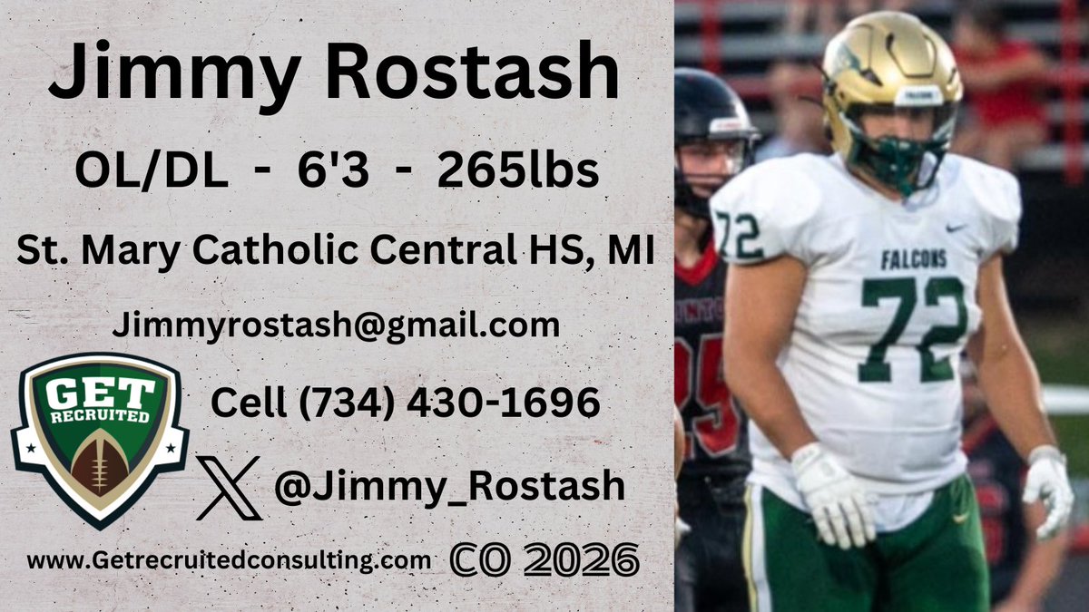 Get Recruited (@get__recruited) on Twitter photo Jimmy Rostash - CO2026 - OL/DL - 6'3, 265lbs - Big, strong, athletic, and physical - St. Mary Catholic Central HS, MI. Player profile: app.productiverecruit.com/profile/james-β¦β¦
<a href="/Jimmy_Rostash/">Jimmy Rostash</a> @1of1lifeskills <a href="/Coach_Brady/">Aaron Brady</a> <a href="/CMU_Football/">Central Michigan Football</a> <a href="/EMUFB/">Eastern Michigan Football</a> <a href="/WMU_Football/">Western Michigan Football</a> <a href="/ToledoFB/">Toledo Football</a> <a href="/ZipsFB/">Akron Football</a> <a href="/OhioFootball/">Ohio Football</a> Jimmy Rostash - CO2026 - OL/DL - 6'3, 265lbs - Big, strong, athletic, and physical - St. Mary Catholic Central HS, MI. Player profile: app.productiverecruit.com/profile/james-β¦β¦
<a href="/Jimmy_Rostash/">Jimmy Rostash</a> @1of1lifeskills <a href="/Coach_Brady/">Aaron Brady</a> <a href="/CMU_Football/">Central Michigan Football</a> <a href="/EMUFB/">Eastern Michigan Football</a> <a href="/WMU_Football/">Western Michigan Football</a> <a href="/ToledoFB/">Toledo Football</a> <a href="/ZipsFB/">Akron Football</a> <a href="/OhioFootball/">Ohio Football</a>