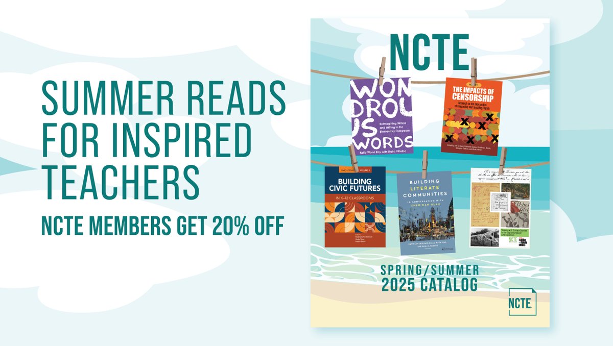 ncte's tweet image. School's ending; summer reads are beginning. Check out NCTE’s Spring/Summer 2025 Catalog for educator picks and classroom favorites. Members save 20%.

Explore now: tinyurl.com/yc2bpmww 

#NCTE #TeacherReads #EducatorSupport