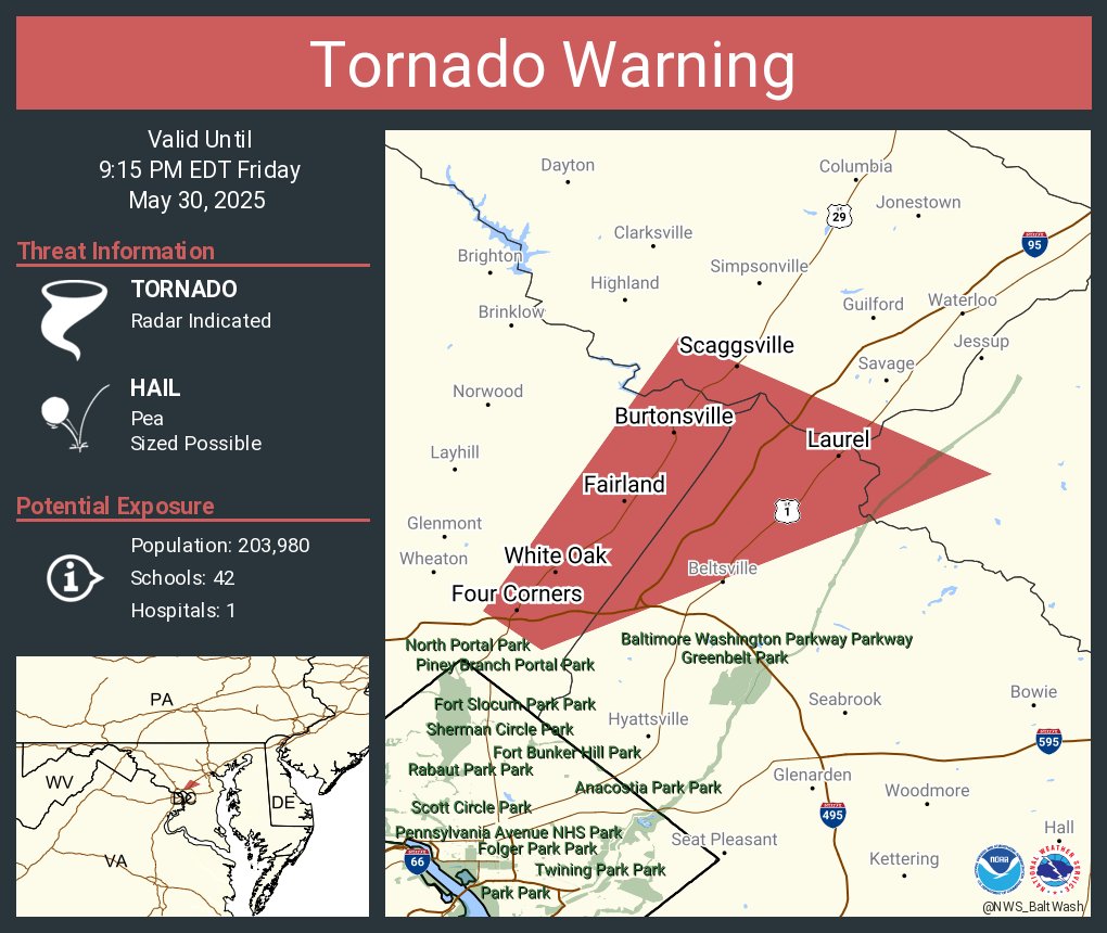 Tornado Warning including Laurel MD, Scaggsville MD and  Fairland MD until 9:15 PM EDT