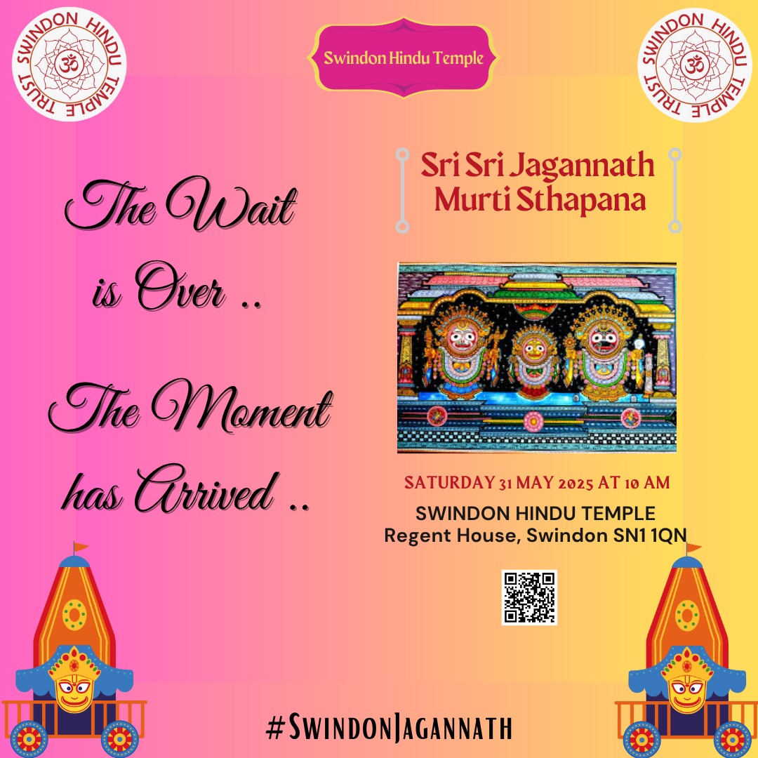 SwindonTemple's tweet photo. The wait is over,  the moment has arrived - the auspicious, historic Murti Sthapana (consecration ceremony) of Lord of the Universe Mahaprabhu Shree Jagannath, taking place TODAY at @SwindonTemple from 10am onwards. #swindonjagannath https://t.co/FLqfAFVUIj