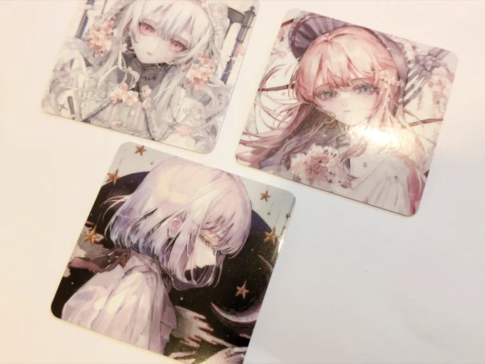 #COMITIA152 ステッカーもとどきました! 丸角、つやつや加工で、とっても可愛い 大きさ5cm×5cm、色味は統一感が出るものを選んだ為、3つ合わせても使いやすいと思います! 気になる方はぜひ #コミティア152お品書き #コミティア152