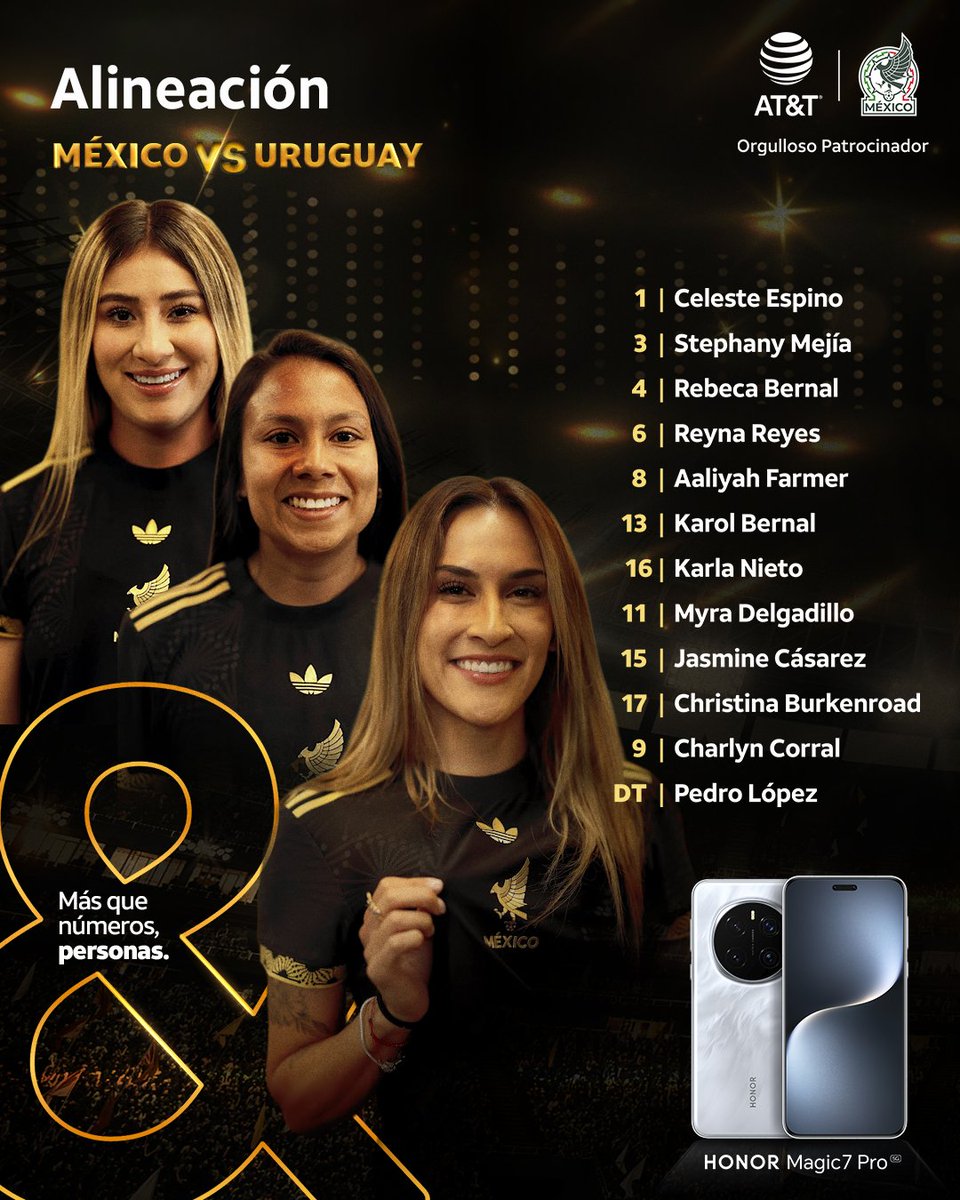 ¡NUESTRAS 11 GUERRERAS! 🇲🇽🤩

<a href="/ATTMx/">AT&T Mx</a> trae para ti la alineación con la que <a href="/Miseleccionfem/">Selección Nacional de México Femenil</a> salta a la cancha para enfrentar a Uruguay, en duelo amistoso.

¡A poner en alto el nombre de México! 💚🥰