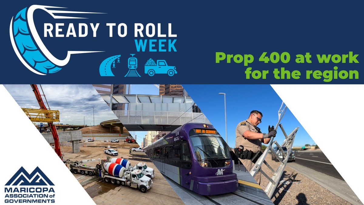MAG - Maricopa Association of Governments (@magregion) on Twitter photo Something BIG 💥 is coming to the Valley! Join us, @ValleyMetro & <a href="/ArizonaDOT/">Arizona DOT</a> June 2–7 as we roll into a week of celebrations showcasing your tax dollars at work. 💪🏼
Stay tuned for #ReadyToRollWeek, a tribute to progress, connection, and safety across the region.
#Prop400atWork Something BIG 💥 is coming to the Valley! Join us, @ValleyMetro & <a href="/ArizonaDOT/">Arizona DOT</a> June 2–7 as we roll into a week of celebrations showcasing your tax dollars at work. 💪🏼
Stay tuned for #ReadyToRollWeek, a tribute to progress, connection, and safety across the region.
#Prop400atWork
