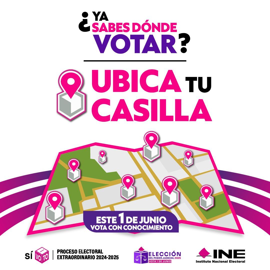 TransformaJud's tweet photo. ¿Ya sabes en dónde votar este 1 de junio? 📍 Ingresa a Ubica tu casilla y prepárate para participar.
 #UbicaTuCasilla2025 #ParticipaciónCiudadanaPJ2025 https://t.co/eIT8Qeemwt