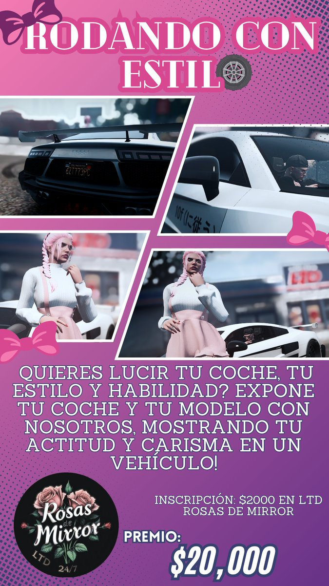 🌸 RODANDO CON ESTILO 🛞
📅 Hoy 31 mayo | 🕙 22:00h
📍 Parking junto al Pier
🎀 Exhibe tu coche y modelo favorito
🥇 $20K + Funko exclusivo para el dúo ganador
🎟️ Inscripción: $2,000 por persona

¡Te esperamos en FamilyRP! bit.ly/FormularioFami…