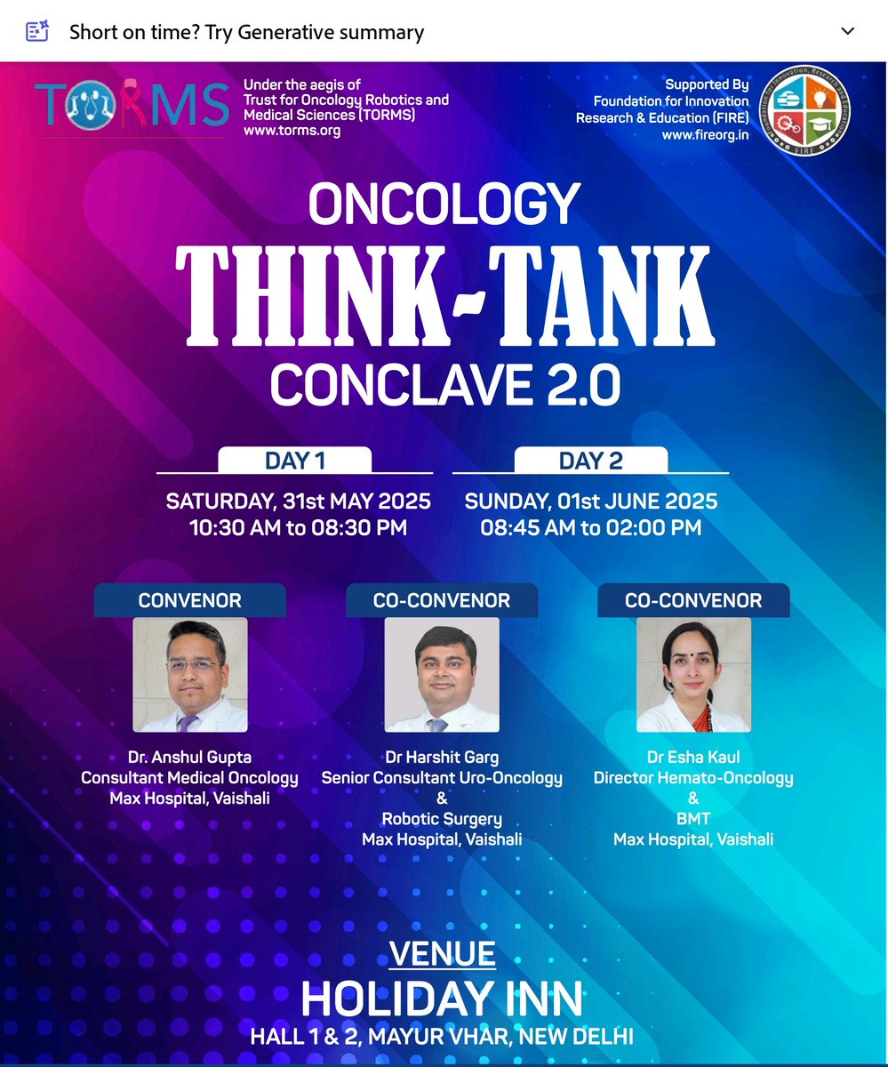 Looking forward to hosting the second edition of our annual oncology meeting