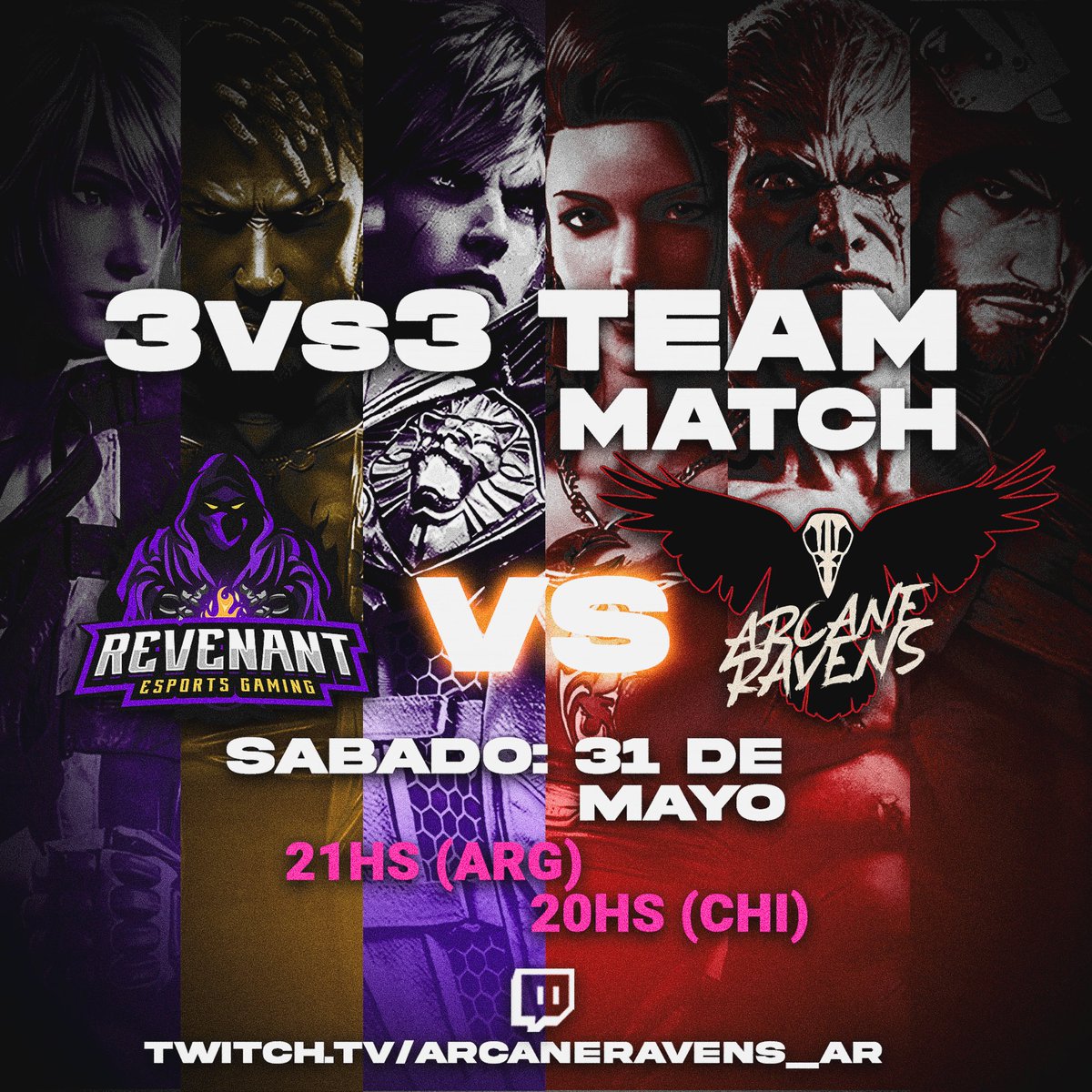 REVENANT VS ARCANE RAVENS

El 31/05 tendremos una batalla por equipos entre <a href="/RevenantARG/">Revenant Esports Gaming</a>  contra Arcane Ravens de Chile a las 20hs (hora Argentina).
Les dejamos el link del stream para que no se lo pierdan.
twitch.tv/arcaneravens_a…