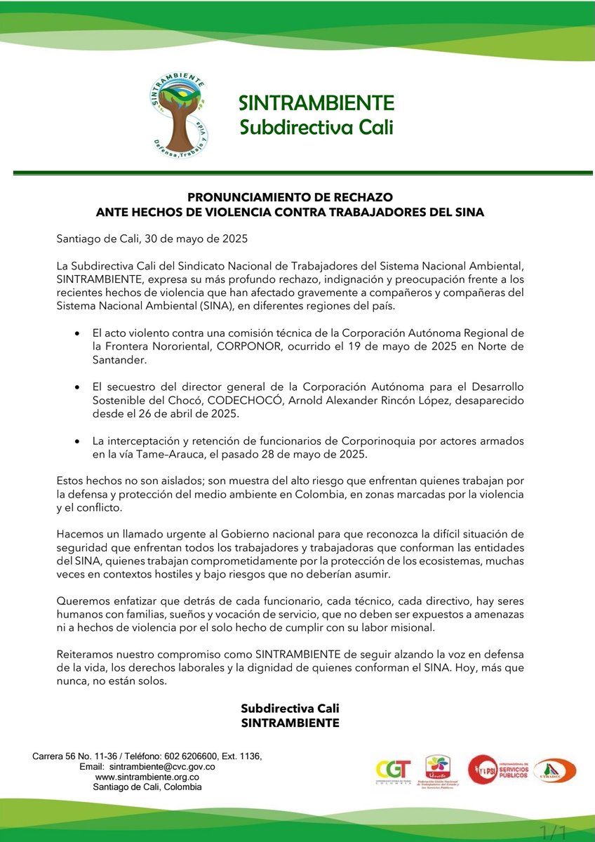 SINTRAMBIENTE SUBDIRECTIVA CALI tweet media