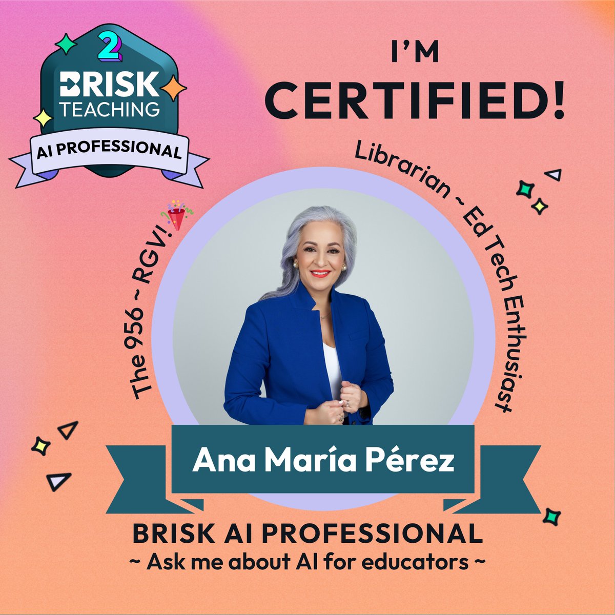 🎉 Just earned my Brisk Teaching AI Professional Level 1 &amp; 2 badges! 

💥🤖 Always learning so I can help educators + librarians work smarter, not harder. 

<a href="/briskteaching/">Brisk Teaching</a>  is fast, smart &amp; works where you work! Ready to share the #EdTechMagic! ✨📚 

#EdTech #AIinEDU #Trainer