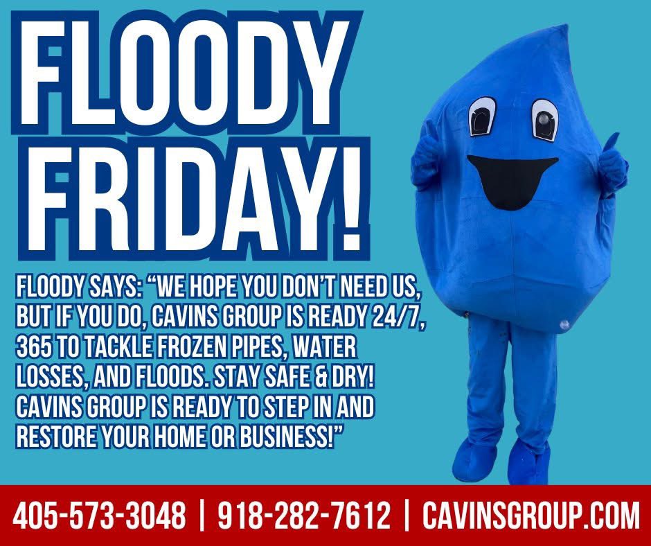 CavinsLlc's tweet image. Floody’s forecast: 100% chance of fast response! Whether it’s pipes, puddles, or full-blown floods—Cavins is always just a call away. #FloodyFriday #CavinsCleansItUp #WaterDamageHelp #CavinsReady #EmergencyResponsePros #FloodReliefTeam #cavinsgroup #moore #mooreok #norman…