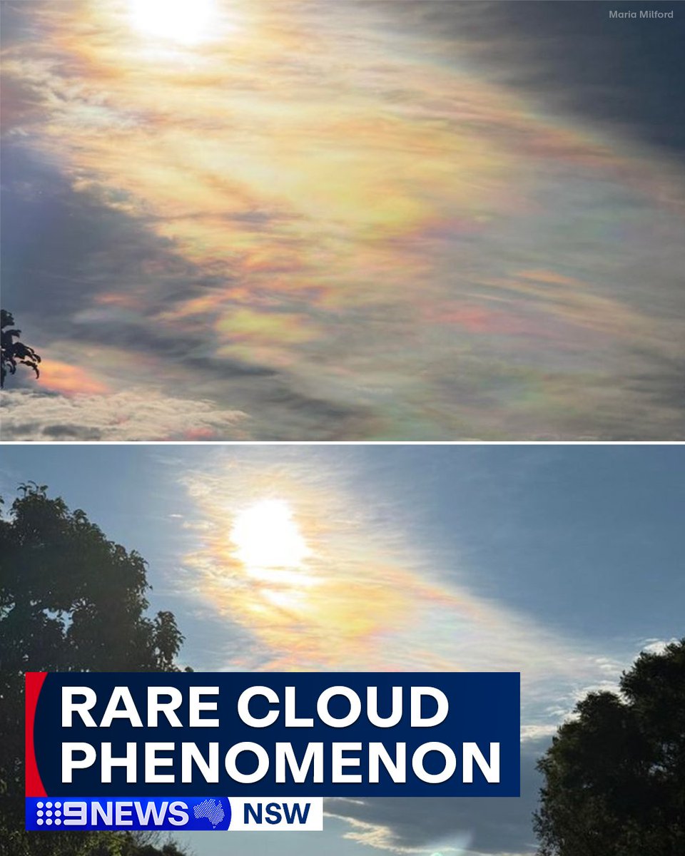 A Sydney photographer has captured a rarely-observed rainbow cloud phenomenon called "iridescent clouds".

Maria Milford was driving to the Gold Coast when she spotted the iridescent clouds over the sky in Woolgoolga, NSW. #9News

READ MORE: nine.social/XSr