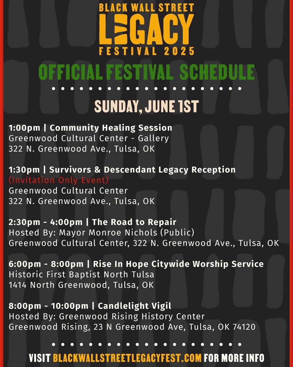 Tomorrow!!!!The 2025 Black Wall Street Legacy Festival Official Calendar of Events is LIVE!!!
Meet 105 K-Jamz and KGTO Tulsas Heart and Soul 99.1 &amp; 1050 there! <a href="/BWSLegacyFest/">Black Wall Street Legacy Fest</a> #2025blackwallstreetlegacyfest
#blackwallstreetlegacyfestival #legacyfestival #blackwallstreet #tulsa