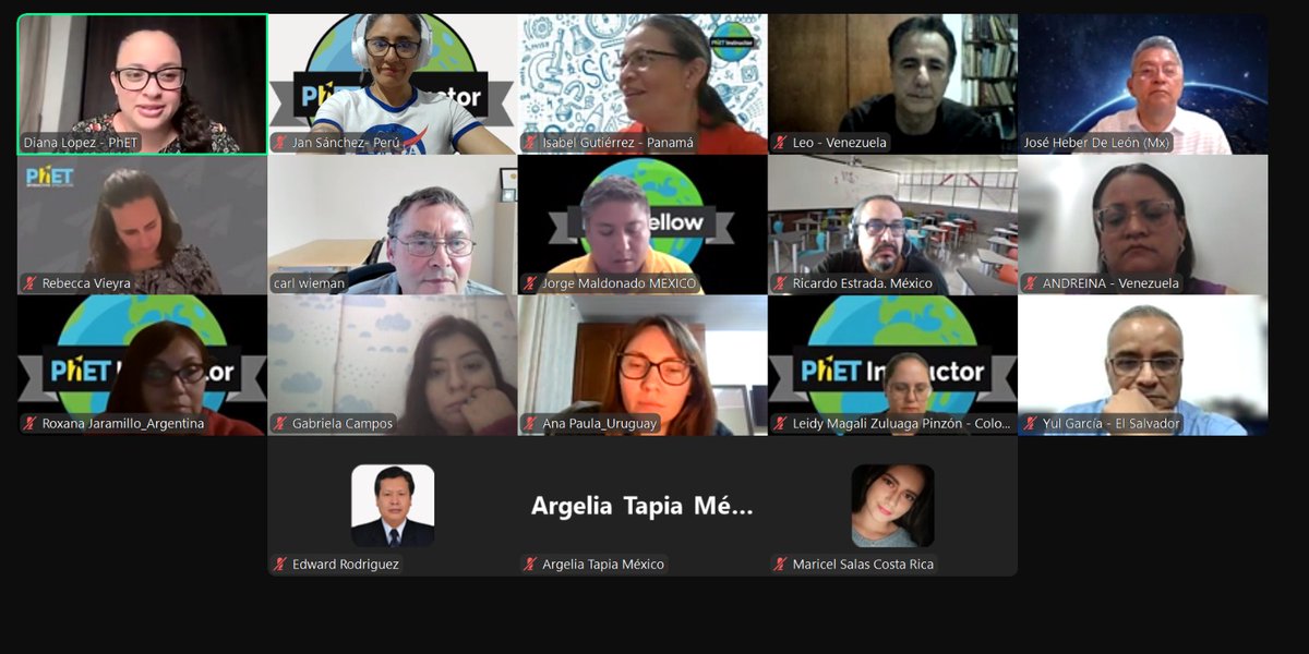 ricestrada's tweet photo. En la programación de hoy.
Reunión vespertina con los colegas latinoamericanos del Programa de Liderazgo #PhET 
Con invitado nivel Premio #Nobel de Física 2001 Carl Edwin Wieman, autor intelectual de las simulaciones interactivas @PhETsims 
🤩👇🏻🎉🎉🎉🎉
⚗️🧪🧮📐🚀🧬🔭🛰️📏📝📚⌛🔑 https://t.co/UbqsO27oyo