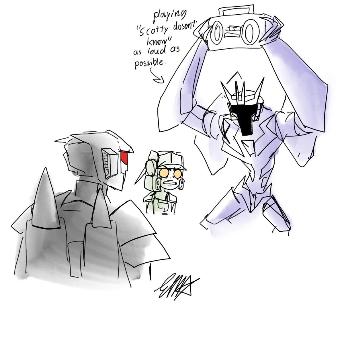 Found this again and it’s so funny looking at base AU Soundblaster then looking at the train wreck that is BG au Soundblaster.