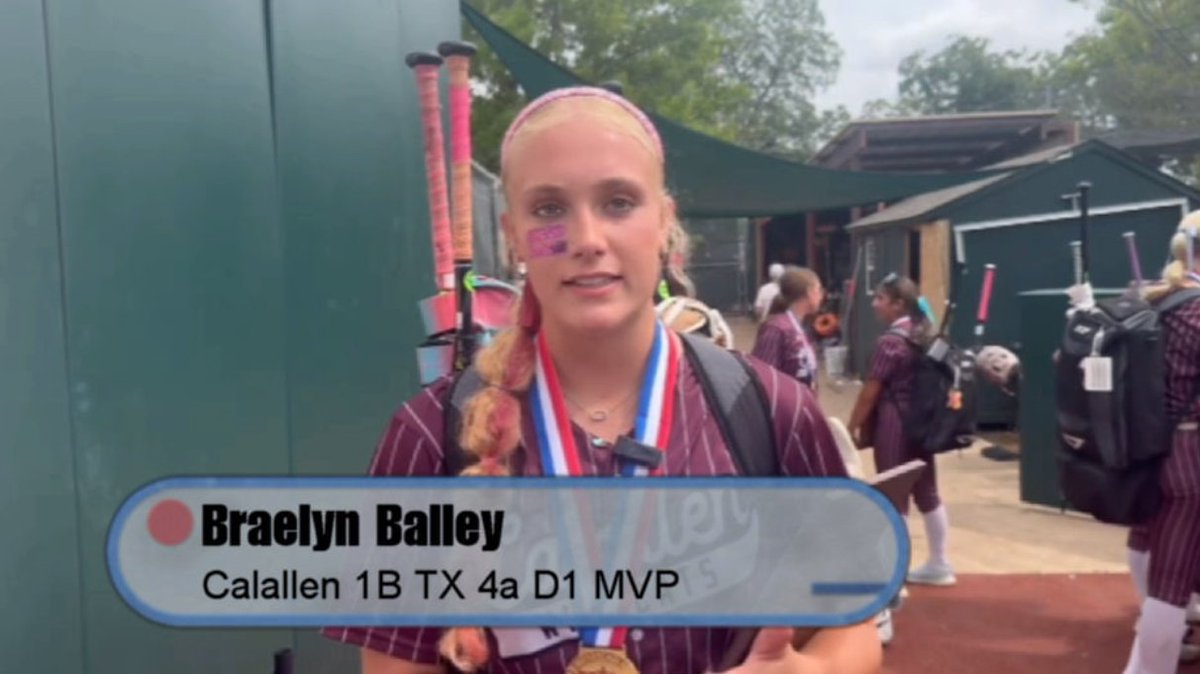 Kenny Matthews talks to Calallen 1B 4a Division 1 MVP Braelyn Bailey after her Grand Slam and 6 RBI performance ( UIL Championship Game Record) defeating Andrews 9-2 to three-peat, and win the 4a Division 1 championship fridaynightglory.com/calallen-1b-br… #txhssoftball #FNGsports