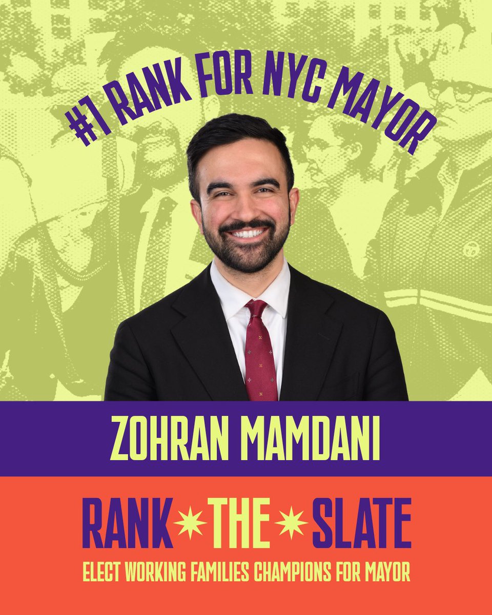 NY Working Families Party (@nywfp) on Twitter photo As NYWFP works to consolidate support around its slate of candidates, we're proud to rank <a href="/ZohranKMamdani/">Zohran Kwame Mamdani</a> #1 🥳
To give voters clear guidance, we're ranking a full slate of 5 candidates. When we unite, we can defeat Cuomo & elect a mayor who fights for us. Let's get this done! As NYWFP works to consolidate support around its slate of candidates, we're proud to rank <a href="/ZohranKMamdani/">Zohran Kwame Mamdani</a> #1 🥳
To give voters clear guidance, we're ranking a full slate of 5 candidates. When we unite, we can defeat Cuomo & elect a mayor who fights for us. Let's get this done!