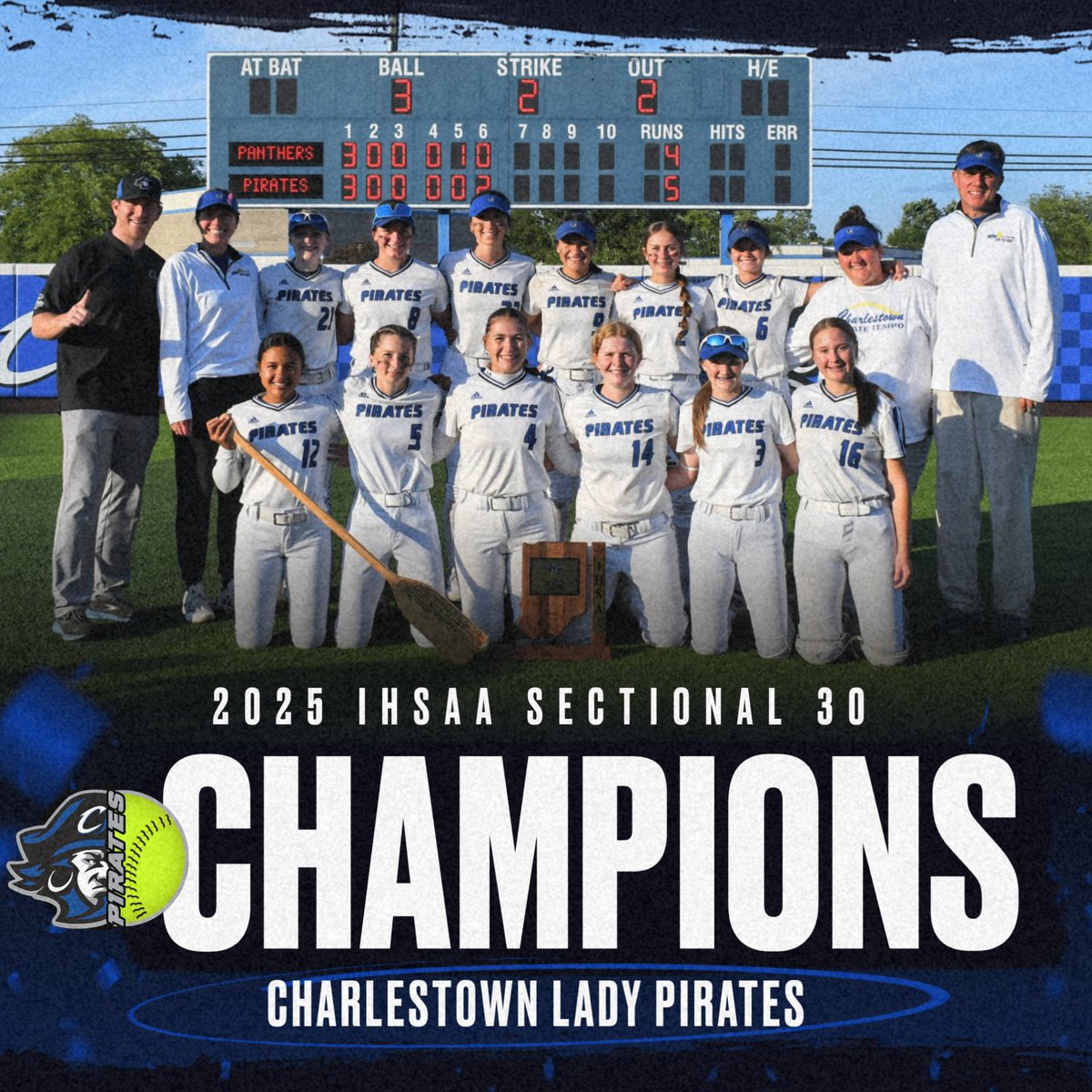 Charlestown Lady Pirates Softball (@charlestown_sb) on Twitter photo The Charlestown Lady Pirate Softball team is the 2025 IHSAA Sectional 30 Champion!!
We defeated Corydon 5-4 to earn the first sectional title since 2014, the ninth in school history.
<a href="/IHSAA1/">IHSAA</a> <a href="/MSConference/">Mid-Southern Conference</a> <a href="/CHS__Pirates/">CHS Pirate Athletics</a> <a href="/WPMQ993/">WPMQ</a> <a href="/joshcookNT/">Josh Cook</a> <a href="/patmurphyNT/">Patrick Murphy</a> The Charlestown Lady Pirate Softball team is the 2025 IHSAA Sectional 30 Champion!!
We defeated Corydon 5-4 to earn the first sectional title since 2014, the ninth in school history.
<a href="/IHSAA1/">IHSAA</a> <a href="/MSConference/">Mid-Southern Conference</a> <a href="/CHS__Pirates/">CHS Pirate Athletics</a> <a href="/WPMQ993/">WPMQ</a> <a href="/joshcookNT/">Josh Cook</a> <a href="/patmurphyNT/">Patrick Murphy</a>