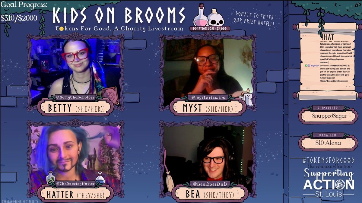 After that MARVEL-OUS first game, we welcome Betty, Hatter, Myst and Bea for our second game of the stream - Kids on Brooms!

Don’t miss out! Come join us at twitch.tv/bbegbrina

#dnd #ttrpg #charity #charitystream #dnd5e