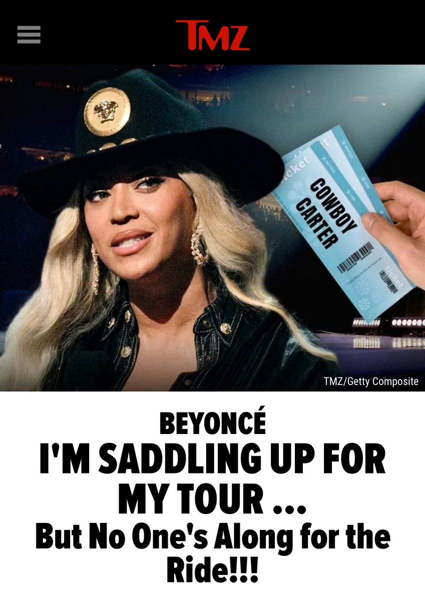 Why has <a href="/TMZ/">TMZ</a> suddenly gone completely quiet about the Cowboy Carter tour? They had so much to say leading up to it. Even implied tickets weren’t selling. Now it’s the mute challenge. Who was paying y’all?