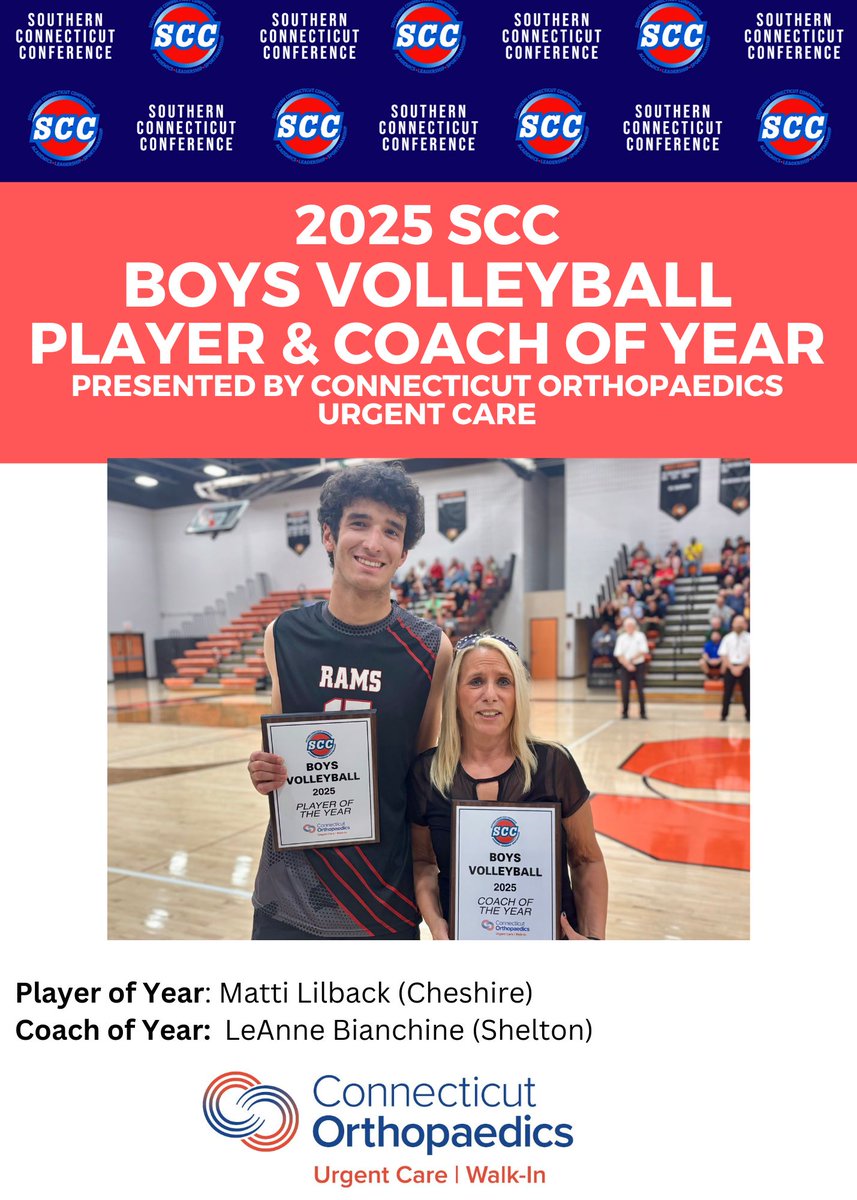 Al Carbone, SCC Commissioner (@scccommissioner) on Twitter photo The 2025 SCC Boys Volleyball Player and Coach of Year, presented by <a href="/ctorthopaedics/">Connecticut Orthopaedics</a> Urgent Care #ctbvb #SCC
<a href="/CHSRamPride/">Cheshire Athletic Office</a>
<a href="/sheltongaelsAD/">Shelton Athletics</a>
southernconnecticutconference.org/2025-scc-sprin… The 2025 SCC Boys Volleyball Player and Coach of Year, presented by <a href="/ctorthopaedics/">Connecticut Orthopaedics</a> Urgent Care #ctbvb #SCC
<a href="/CHSRamPride/">Cheshire Athletic Office</a>
<a href="/sheltongaelsAD/">Shelton Athletics</a>
southernconnecticutconference.org/2025-scc-sprin…