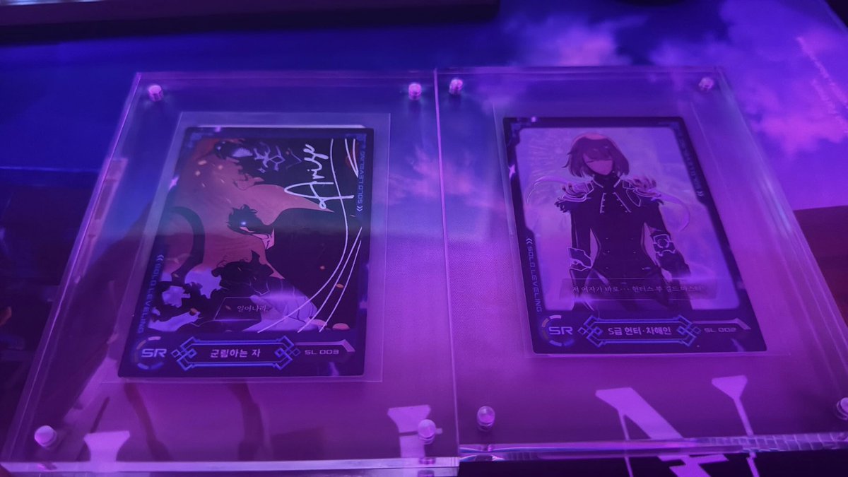 Got so lucky! My Korean friend  brought me some Solo Leveling card packs, and I pulled these two beautiful pieces. I got a few others, but these ones are masterpieces!