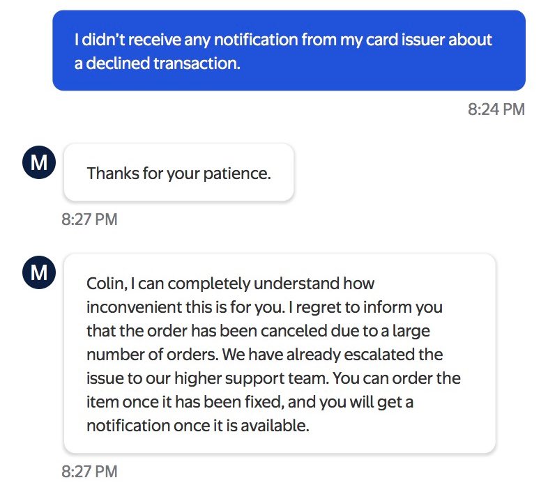 MechaPaddington's tweet photo. absolutely insane of @Walmart to cancel my Switch 2 preorder that I preordered the night it went live because of a large number of orders. Meanwhile multiple times sold more on their site, but I guess had to cancel mine that I had planned to receive lol https://t.co/IjAfJ0jWff