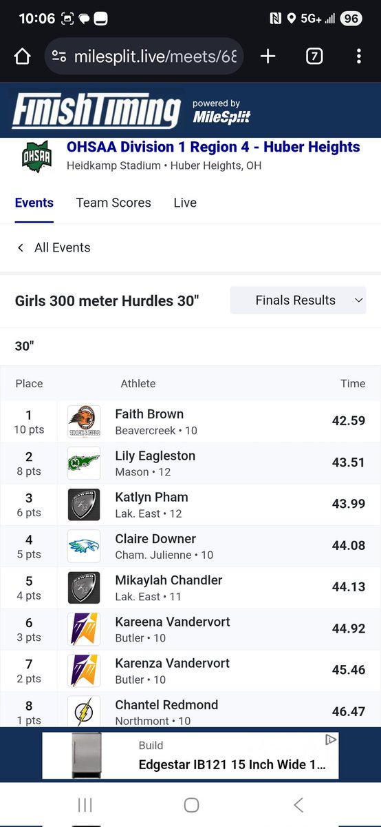 Kaylyn Pham grabbed 3rd place 🥉 in the Girls 300mh finals at the #OHSAA #Region4 #Championship and has punched her ticket to the State Championship meet! Way to go <a href="/kpham2007/">Katlyn Pham</a> #LetsFly <a href="/LakotaEastAD/">Jill E. Meiring</a> <a href="/EAST_HAWKS/">Lakota East High</a>