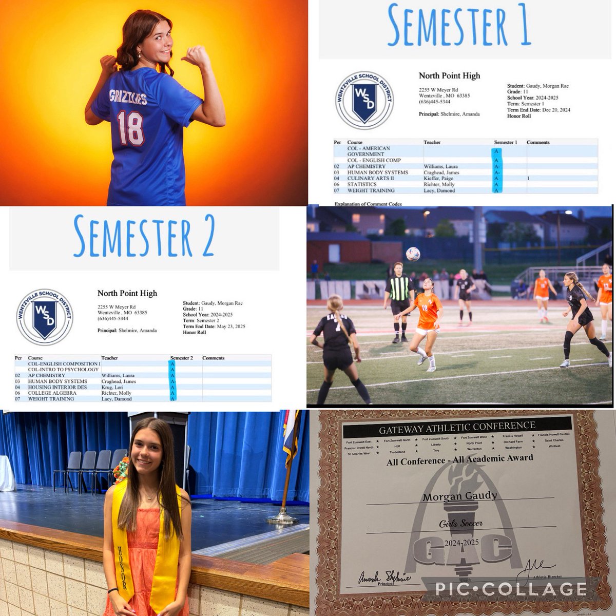 Junior year recap! I ended with 4.2 GPA, ranked #11 out of 358 students and completed 5 college courses! I became a member in HOSA, Junior officers and Secretary of National Honors Society! 3rd year on Varsity bringing the junior soccer season to an end! Excited for Senior year!