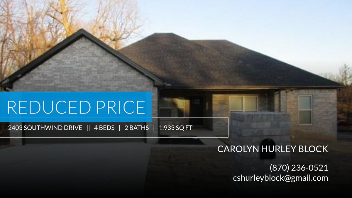 HurleyBlock's tweet image. 📍 Reduced Price 📍 This recently reduced home at 2403 Southwind Drive in Paragould won't last long, so, don't wait to set up a showing! Reach out here or at (870) 236-0521 for more information! homeforsale.at/2403_SOUTHWIND…