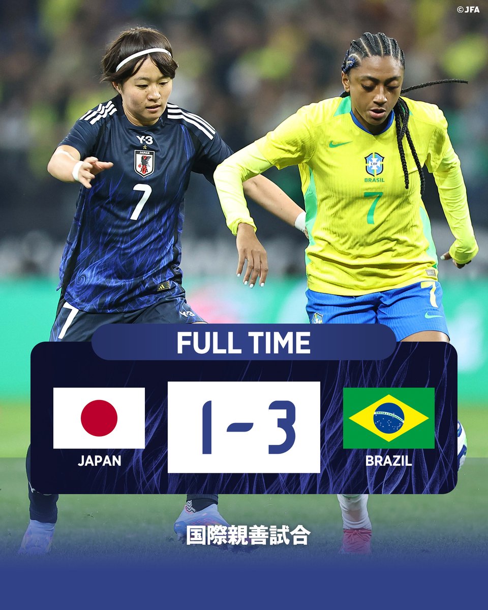 🔹試合終了🔹

🏆国際親善試合
🇯🇵なでしこジャパン 1-3 ブラジル女子代表🇧🇷

⌚️9:30(🇯🇵)
📱ABEMAにて生配信

#BEYOURBESTSELF #最高の自分であれ
#夢への勇気を #なでしこジャパン
#jfa #daihyo #nadeshiko #サッカー日本代表