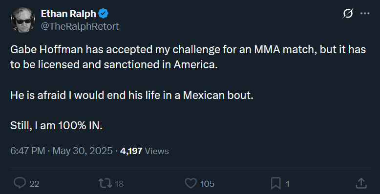 Legal Seagull (@majstcseagull) on Twitter photo We need a <a href="/Polymarket/">Polymarket</a> bet on whether or not Ralph will show up to the fight.
This should include that if Ralph is found to be unfit by a doctor, it counts as a no-show We need a <a href="/Polymarket/">Polymarket</a> bet on whether or not Ralph will show up to the fight.
This should include that if Ralph is found to be unfit by a doctor, it counts as a no-show