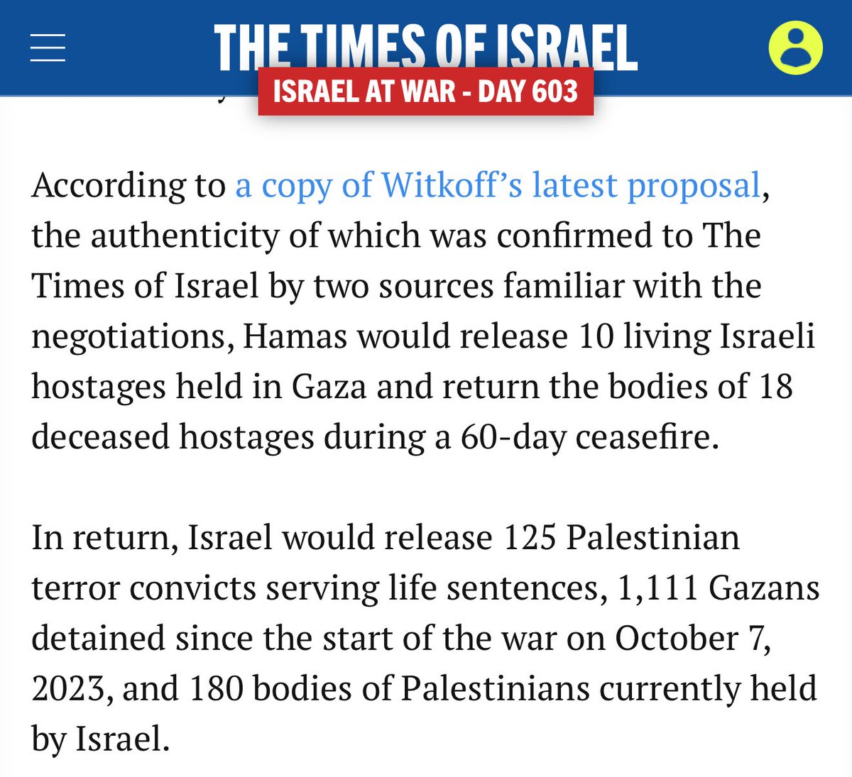 They’re being offered a 60 day ceasefire, allowing for the flow of unlimited aid and the return of their finest terrorists at a rate of 100 convicted terrorists for every 1 starved and tortured Israeli hostage. And they have yet to accept…