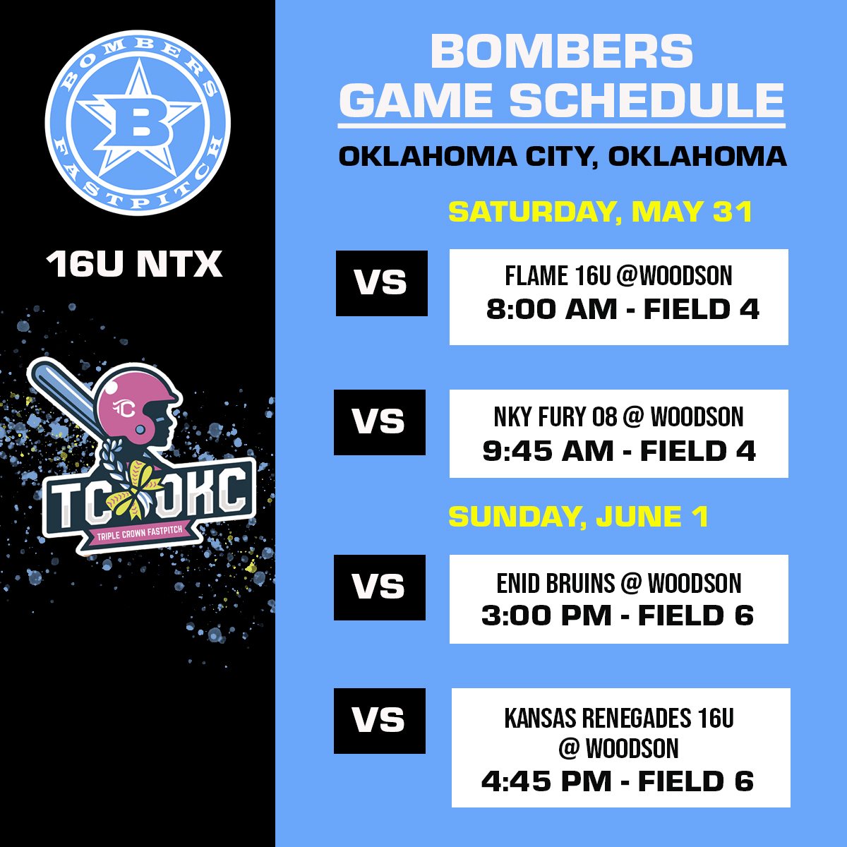 BombersGoldDFW's tweet photo. OKC Triple Crown Saturday/Sunday Schedule https://t.co/V07tLkiBGb