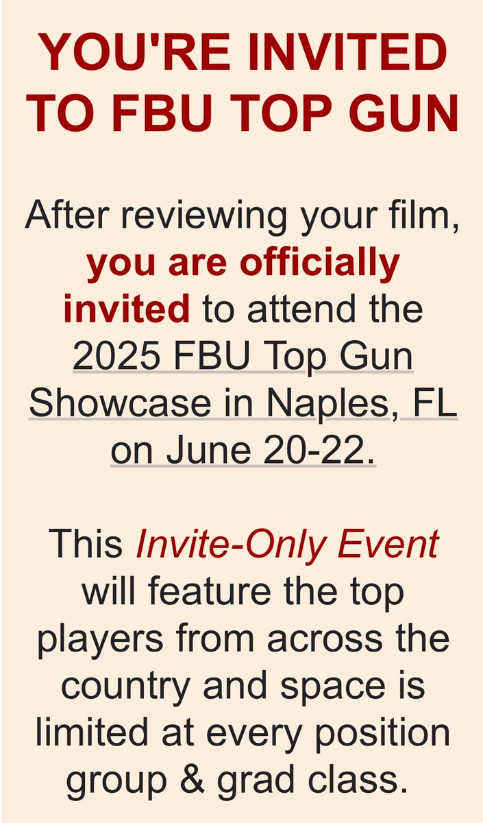 Tristan Lackovich (@t_lackovich) on Twitter photo Thank you <a href="/FBUcamp/">Football University</a> for the 2025 Top Gun Showcase camp invite!
<a href="/Rivals/">Rivals</a>
<a href="/FLVarsityRivals/">FlaVarsity</a>
<a href="/DuvalSports/">Duval Sports</a>
<a href="/On3Recruits/">Follow @Rivals</a>
<a href="/247recruiting/">247Sports Recruiting</a>
<a href="/GrowthWithDesso/">Des Haynes</a>
#pathtonaples #ticketpunched #FBU #TopGun Thank you <a href="/FBUcamp/">Football University</a> for the 2025 Top Gun Showcase camp invite!
<a href="/Rivals/">Rivals</a>
<a href="/FLVarsityRivals/">FlaVarsity</a>
<a href="/DuvalSports/">Duval Sports</a>
<a href="/On3Recruits/">Follow @Rivals</a>
<a href="/247recruiting/">247Sports Recruiting</a>
<a href="/GrowthWithDesso/">Des Haynes</a>
#pathtonaples #ticketpunched #FBU #TopGun
