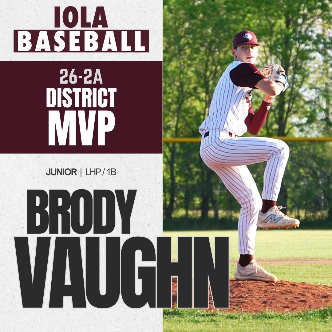 Brody Vaughn (@brody_vaughn3) on Twitter photo <a href="/IolaBaseball/">Iola Baseball</a> Junior year complete. Ready for summer ball with <a href="/bvbucksbaseball/">Brazos Valley Bucks</a>!
Season stats: 46.2 IP, 7 W, 15 BB, 81 K, .900 ERA, .771 WHIP, .134 BAA <a href="/IolaBaseball/">Iola Baseball</a> Junior year complete. Ready for summer ball with <a href="/bvbucksbaseball/">Brazos Valley Bucks</a>!
Season stats: 46.2 IP, 7 W, 15 BB, 81 K, .900 ERA, .771 WHIP, .134 BAA