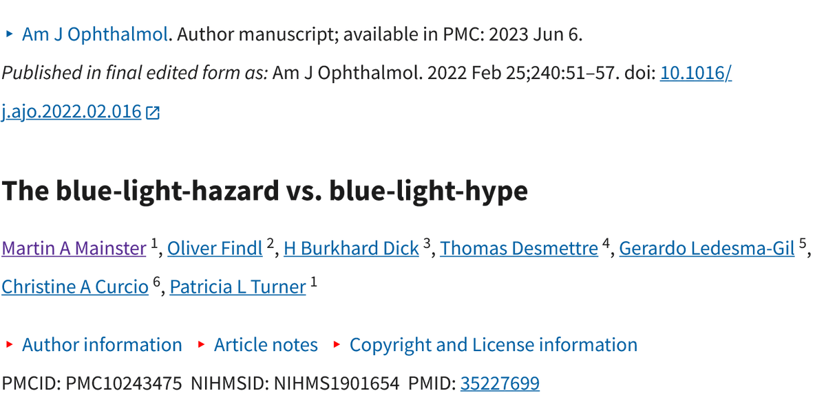 kid_brut's tweet photo. This paper 2023 Jun 6 claims that "The #bluelight-hazard is misused as a marketing stratagem to alarm  people into using spectacles and IOLs that restrict blue light." https://t.co/vn7qw2cAZs