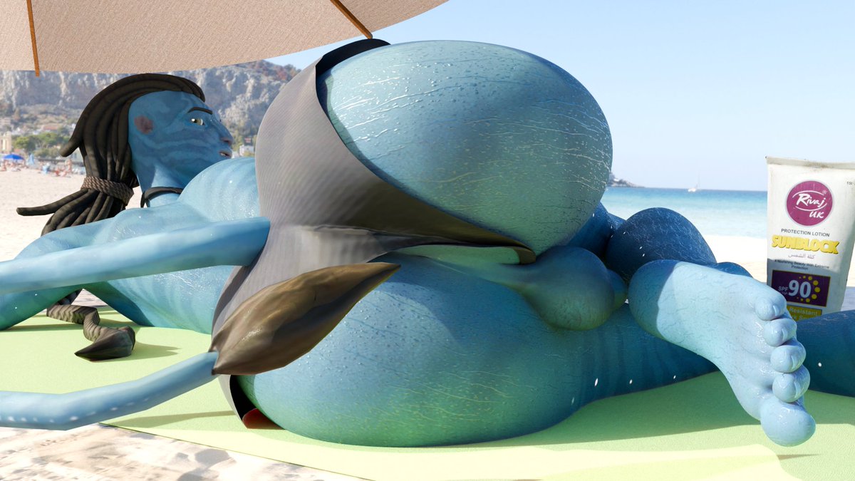 ScoutfunT's tweet photo. @x_RedEyes Pt10
Did someone commission Jake Sully to show off that Avatar back there? Because this blue lovin client sure did! 
Have Jake Sully in his natural glory by the beach. Not sure if the navi need sunscreen, but this one's pointing at the spot he claims he needs it most ;) https://t.co/YTzvAa6cYc