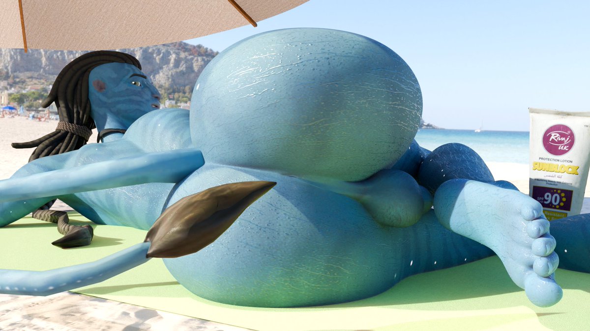 ScoutfunT's tweet photo. @x_RedEyes Pt10
Did someone commission Jake Sully to show off that Avatar back there? Because this blue lovin client sure did! 
Have Jake Sully in his natural glory by the beach. Not sure if the navi need sunscreen, but this one's pointing at the spot he claims he needs it most ;) https://t.co/YTzvAa6cYc