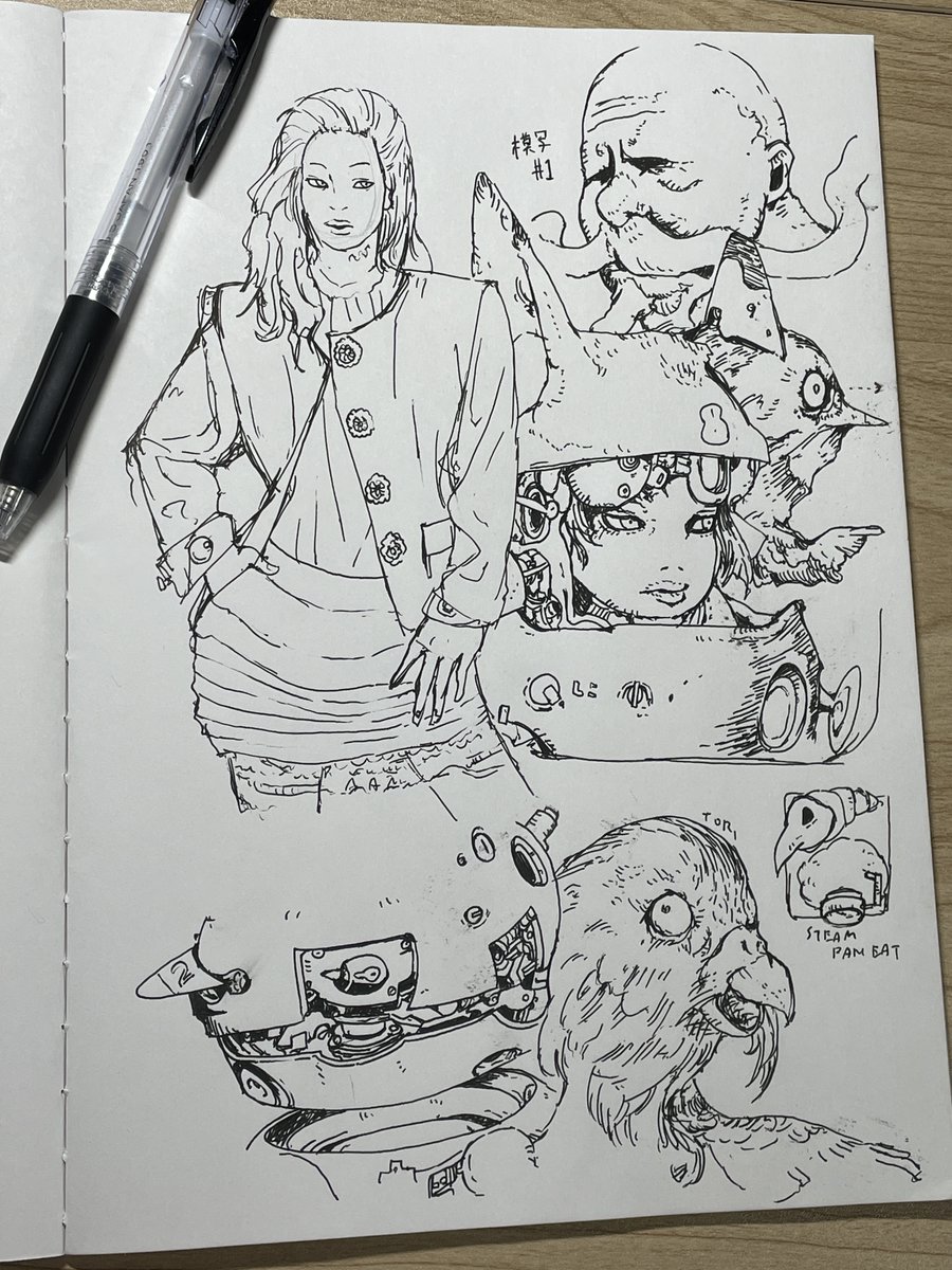 今日の練習ノート
Vogueと寺田克也先生の模写。
右下にいつものパン。
#模写 #練習 #ペン画 