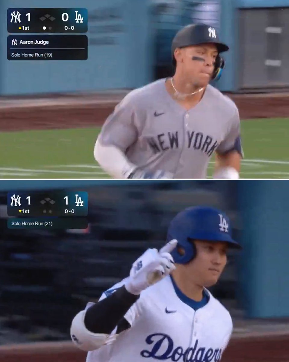 DKSports's tweet photo. Top of the 1st: Judge goes deep.

Bottom of the 1st: Shohei answers right back.

It’s the first time in MLB history both reigning MVPs homered in the first inning of the same game.

(h/t @OptaSTATS) https://t.co/5QF9zeszjA