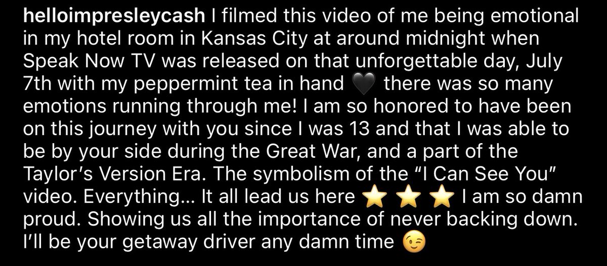 IAmPresleyCash's tweet photo. I am so damn proud. Showing us all the importance of never backing down. I’ll be your getaway driver any damn time 😉
#taylorswift #presleycash #speaknowtv #speaknowtaylorsversion #taylorsversion #erastour #erastourtaylorswift #eras #icanseeyoutaylorsversion #icsy https://t.co/8UQXFECLnv