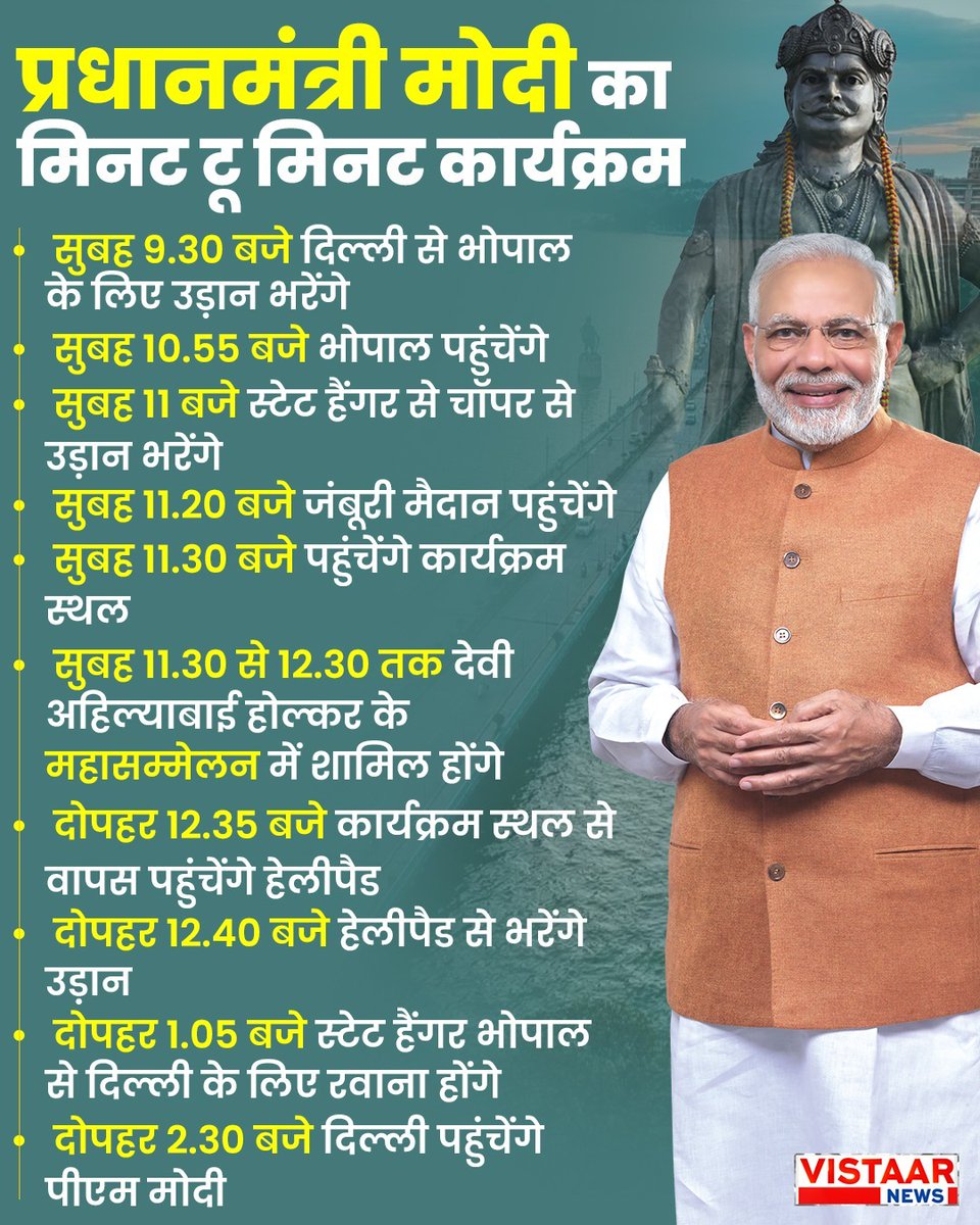 VistaarNews's tweet photo. मध्य प्रदेश | आज भोपाल दौरे पर रहेंगे पीएम मोदी, जानिए मिनट टू मिनट कार्यक्रम...
#MadhyaPradesh #Bhopal #PMModi #modinews #modiinmp #modispeech https://t.co/aWYwjIOKBD